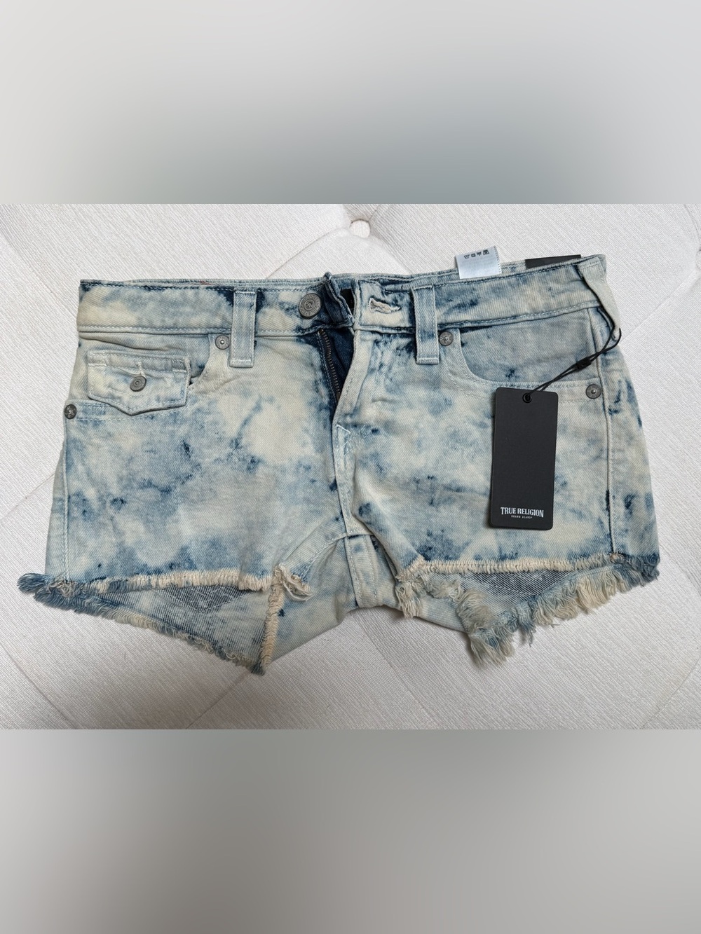 True Religion Bleach Wash Distressed Denim Cutoff Shorts - Blue
